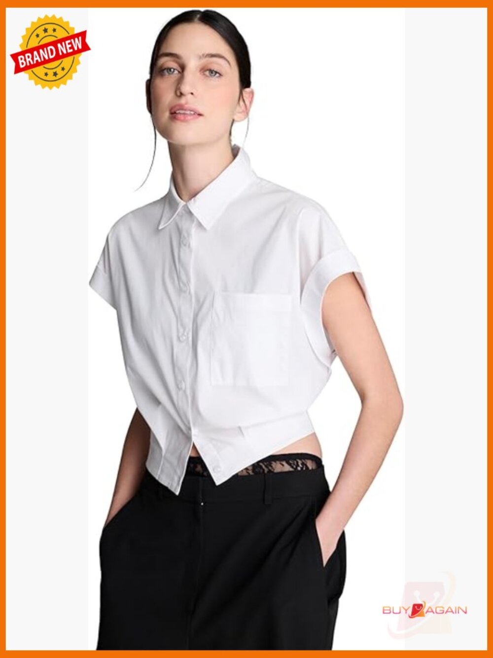 Short Sleeve Cropped Cotton Shirt Regular Fit Collared Top